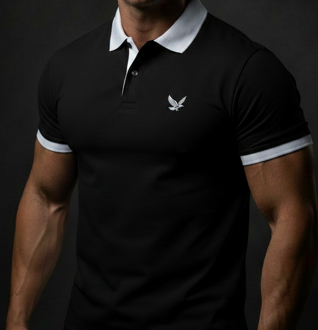 UQAAB Black Polo – White Collar, Hems