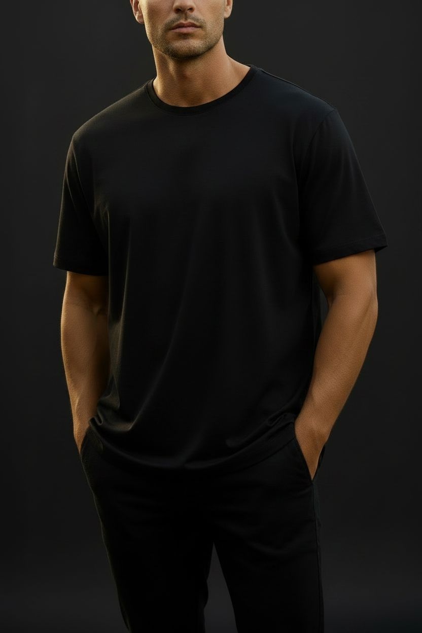 UQAAB Black Supima Cotton Relaxed Tee 
