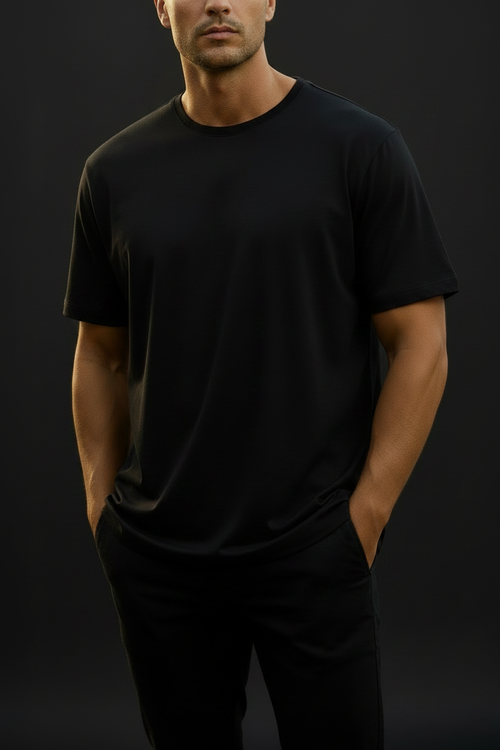 UQAAB Black Supima Cotton Relaxed Tee 