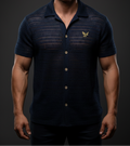 UQAAB Men's Crochet Button-Up Shirt – Navy | Gold eagle Edition