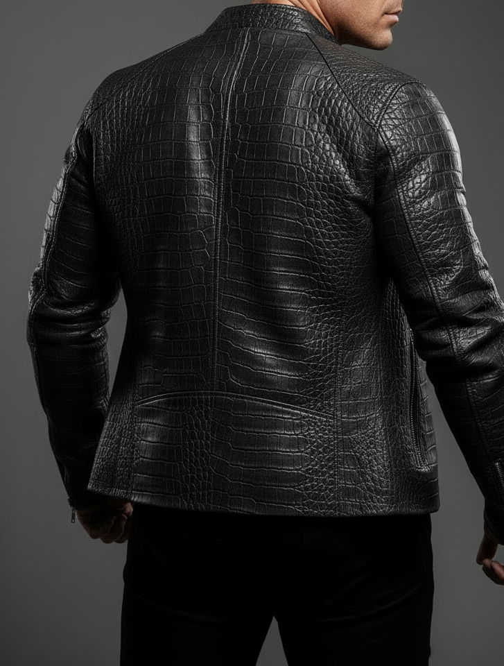 UQAAB Grey Croc Jacket - Fully On Back View