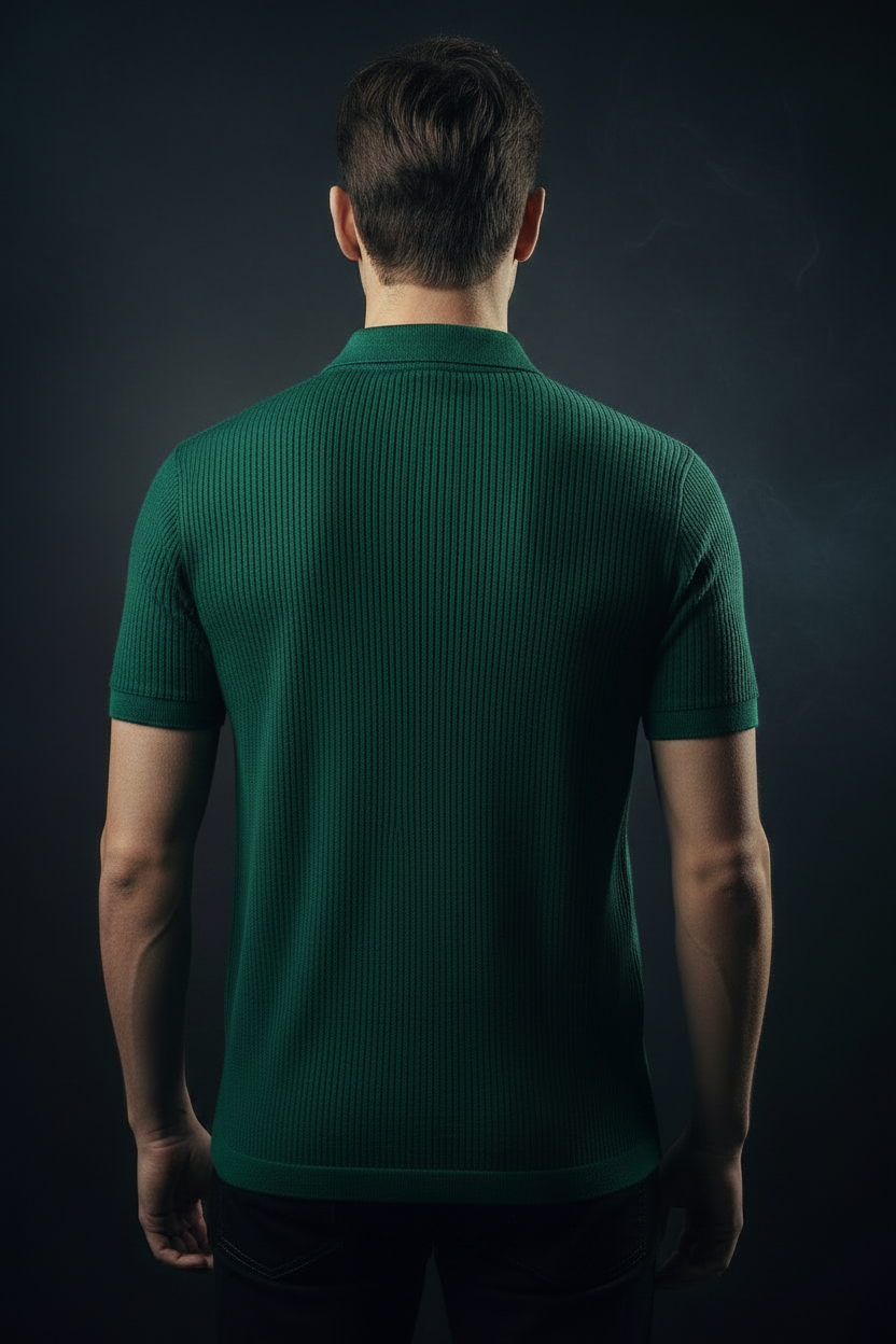UQAAB Rib Knit Polo – Emerald Green Back Shot