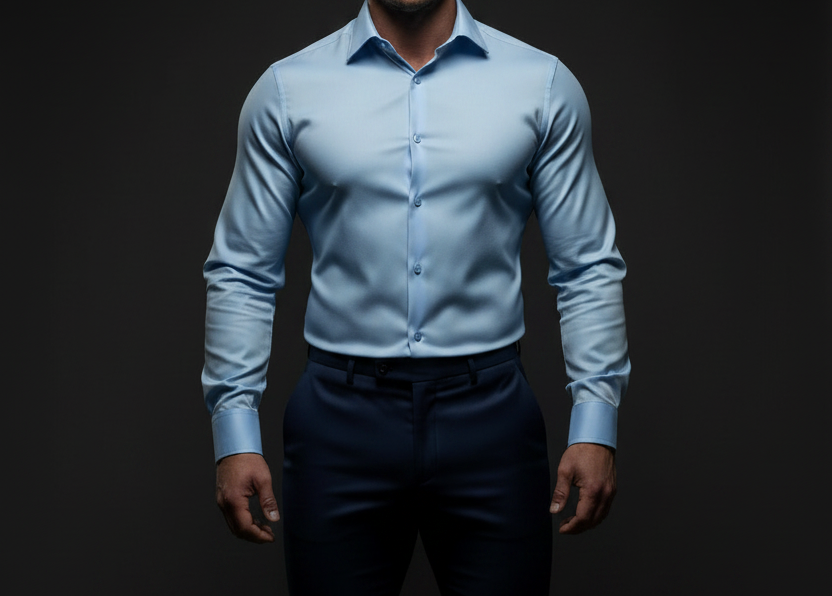 UQAAB Solid Light Blue Dress Shirt 