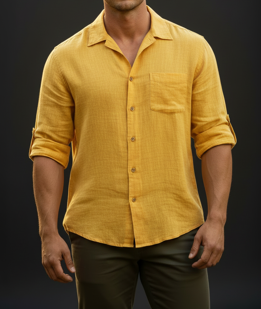 UQAAB Yellow Linen Casual Shirt