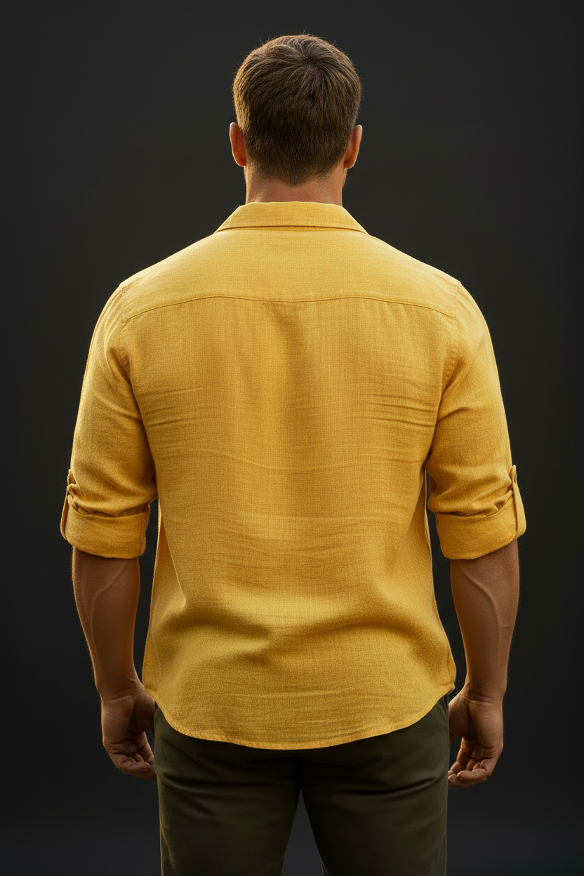 UQAAB Yellow Linen Shirt - Back
