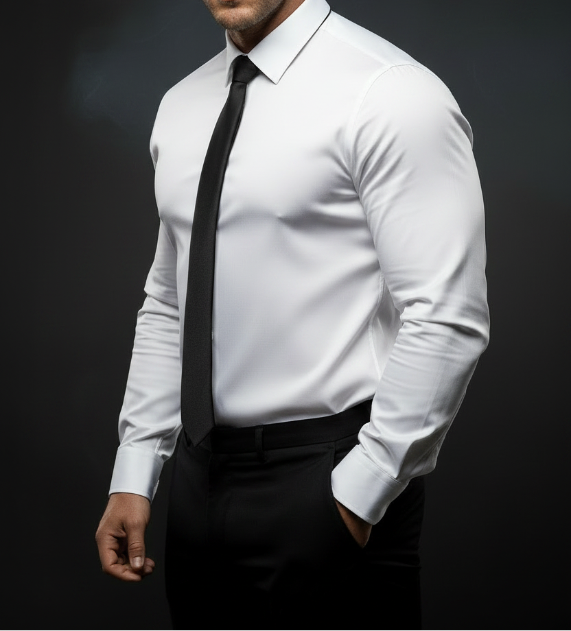 White Cotton Poplin Shirt - Tucked In