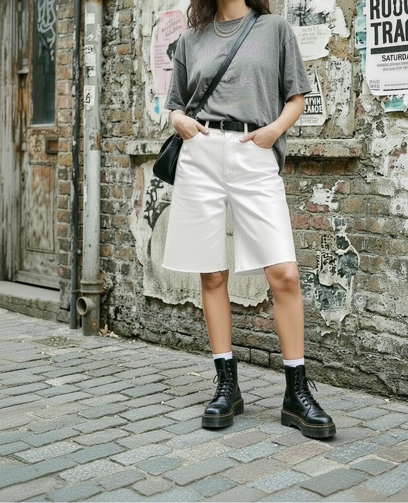 White Glossy Satin Leather Jorts